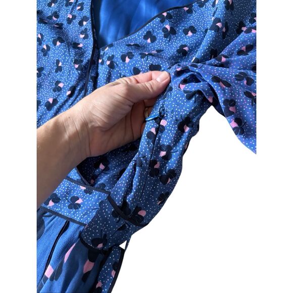 Boden Eden Wrap Dress size 12 Blue Long Sleeve Floral - Picture 10 of 15